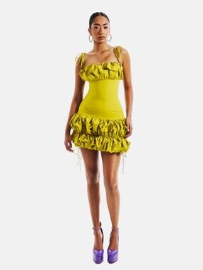 Alana Bubble Mini Dress by Hanifa - Olive